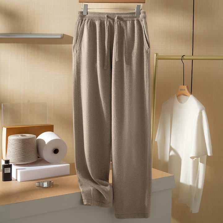 【秋冬上新】14针440克纯山羊绒裤男士高腰系带宽松阔腿带兜直筒裤