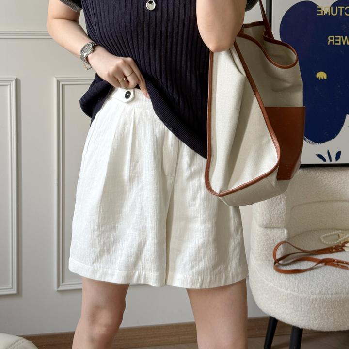 美亚恩NANA【苎麻短裤】夏季A摆显瘦苎麻短裤百搭舒适松紧腰C0314