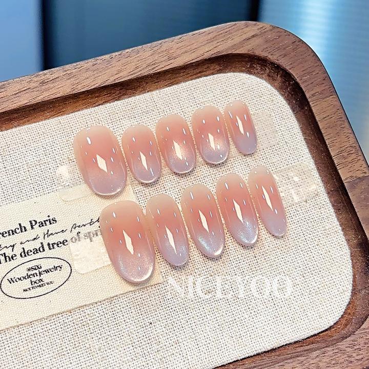 【紫水晶】春夏新款纯手工定制腮红冰透紫色猫眼穿戴甲成品美甲贴片