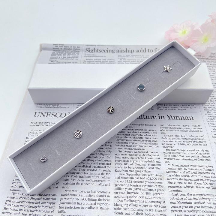 钛钢耳饰 美式复古银色男女情侣款钛钢耳钉礼盒套装耳饰礼盒男士