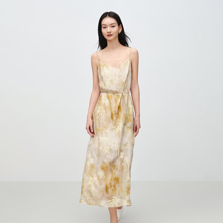 EP雅莹女装 国风水墨印花收腰吊带桑蚕丝连衣裙 夏新款4206A
