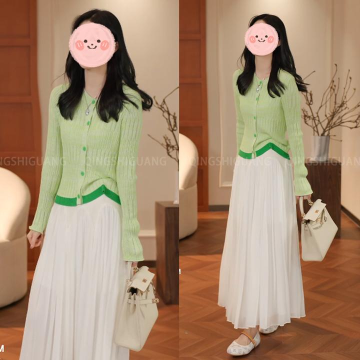 2025新款法式甜美渐变撞色外搭针织开衫女修身显瘦高腰百搭半身裙