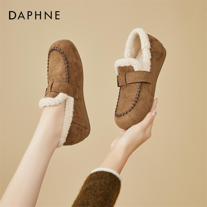 达芙妮鞋子女款加绒保暖棉鞋2025冬季爆款一脚蹬毛毛鞋软底豆豆鞋