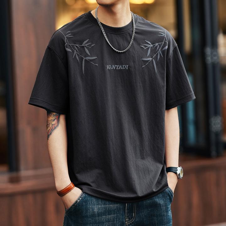 U&PURA高端日系亚麻印花短袖T恤男夏薄款宽松圆领半袖潮流时尚