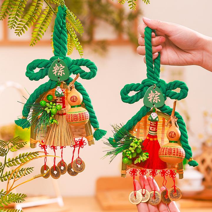 端午节艾草入户大门把手扫帚挂件装饰万字结葫芦香包香囊车载挂饰