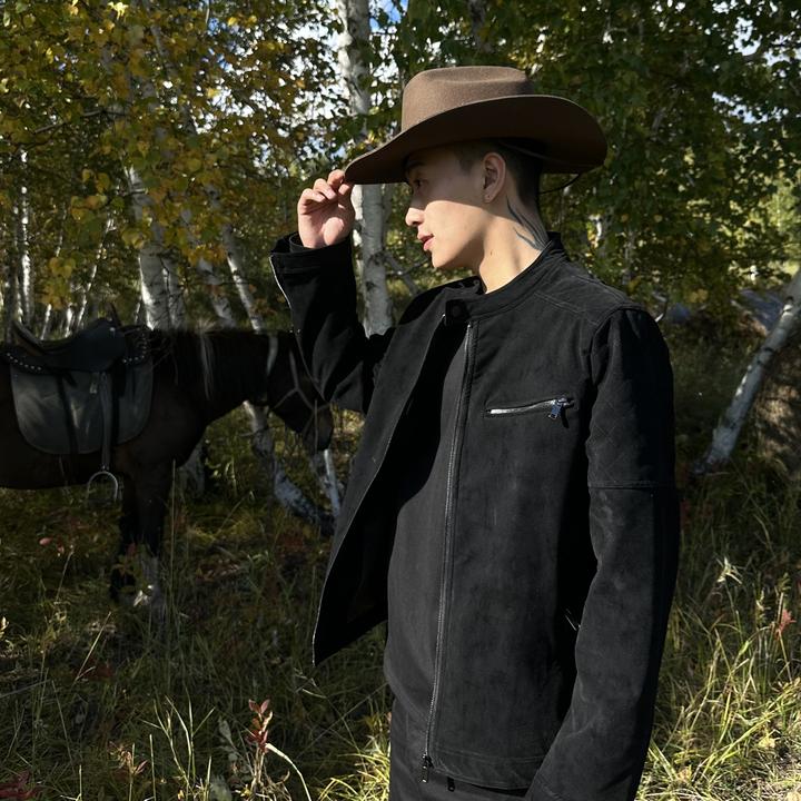 ADGC复古仿真动物皮植绒夹克男女秋季新款美式潮牌宽松皮革外套