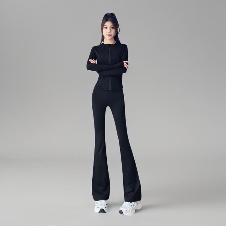 运动套装美背开衫高腰健身女洋气LuLu黑色套装显瘦春夏季同款长袖