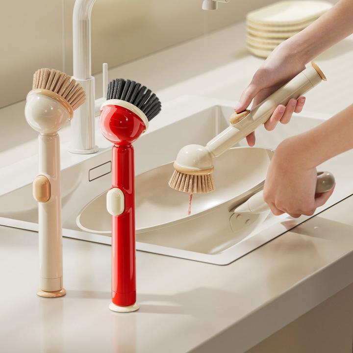 长柄锅刷按压加液吸盘可立厨房家用清洁不沾油不伤锅洗碗刷锅神器