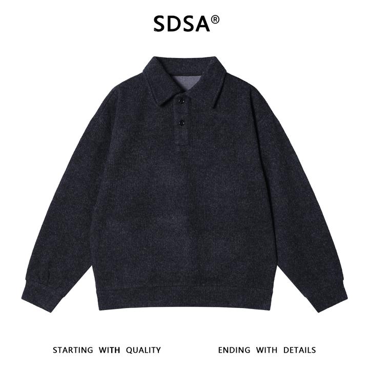 SDSA男士秋冬新款痞帅男装韩版纯色polo领针织卫衣百搭宽松上衣