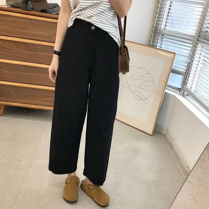 日杂风高腰九分阔腿裤裤子春季新款韩版棉质宽松百搭显瘦休闲裤女