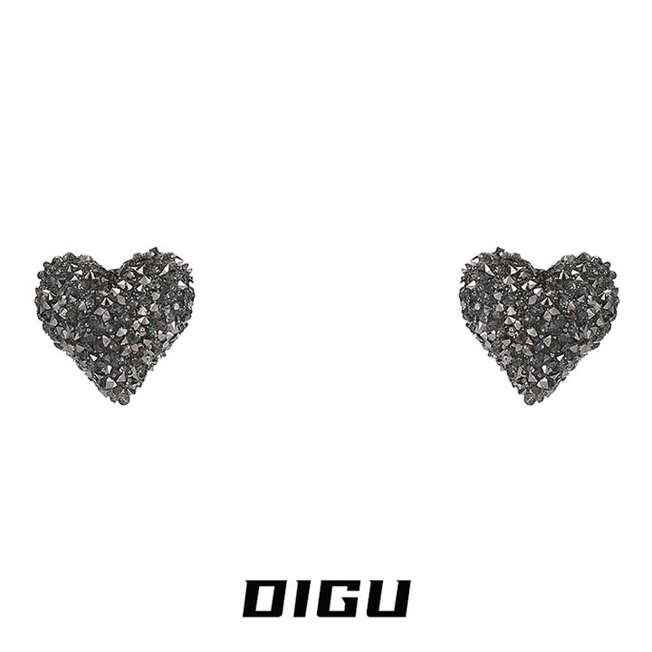 嘀咕家 铜合金耳饰 轻奢灰色水钻爱心耳环独特心形耳钉百搭耳饰
