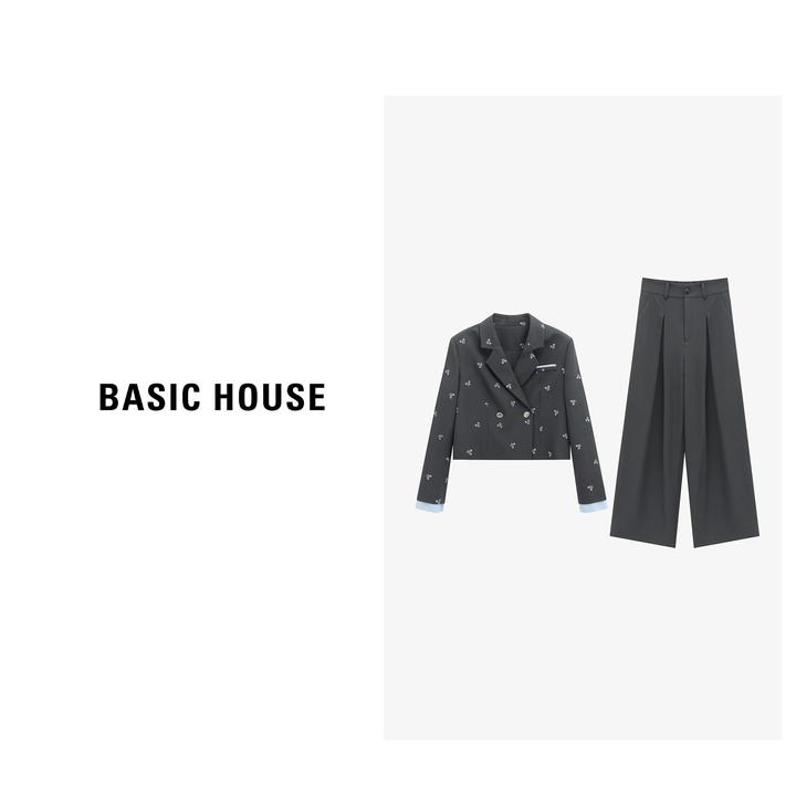 Basic House/百家好秋季轻熟韩系刺绣气质时尚套装-B0625B5MUG2