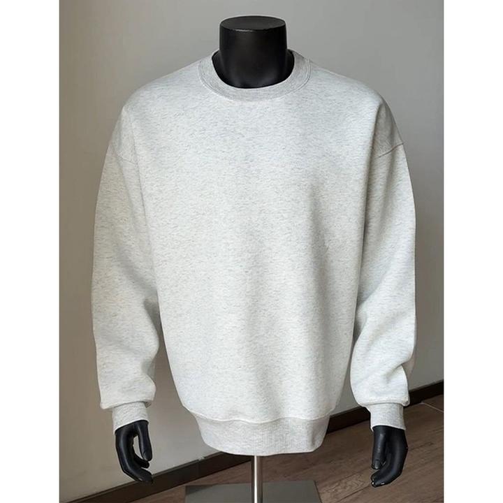 白灰色美式重磅圆领卫衣男款秋冬小领口硬挺长袖t恤加绒厚打底衫