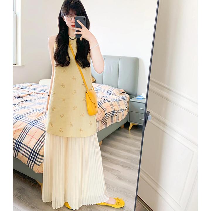 法式气质小香风蝴蝶结无袖连衣裙上衣2025夏季新款名媛半裙套装女