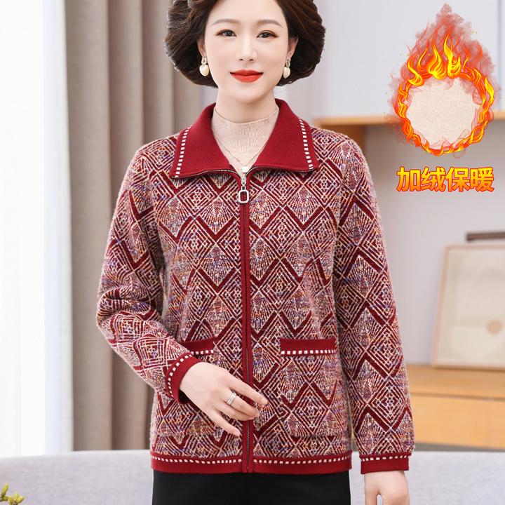 加绒加厚妈妈装秋冬新款外套洋气中老年女装母亲衣服冬装保暖上衣