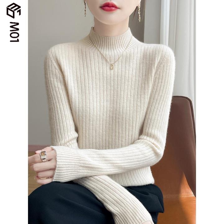 M01一线成衣无骨半高领毛衣女修身自带领长袖春秋针织打底衫内搭