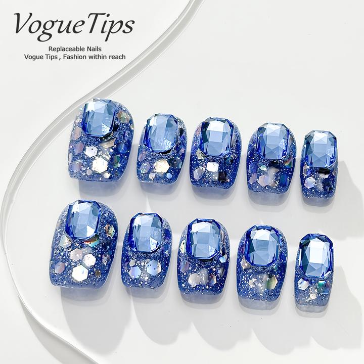 VogueTips极光蓝简约ins风美甲穿戴甲片手工穿戴甲甲片ZB462
