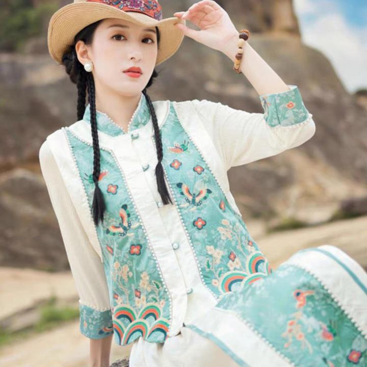 春季新中式绣花马甲洋气衣服重工刺绣民族风女装立领盘扣马夹坎肩