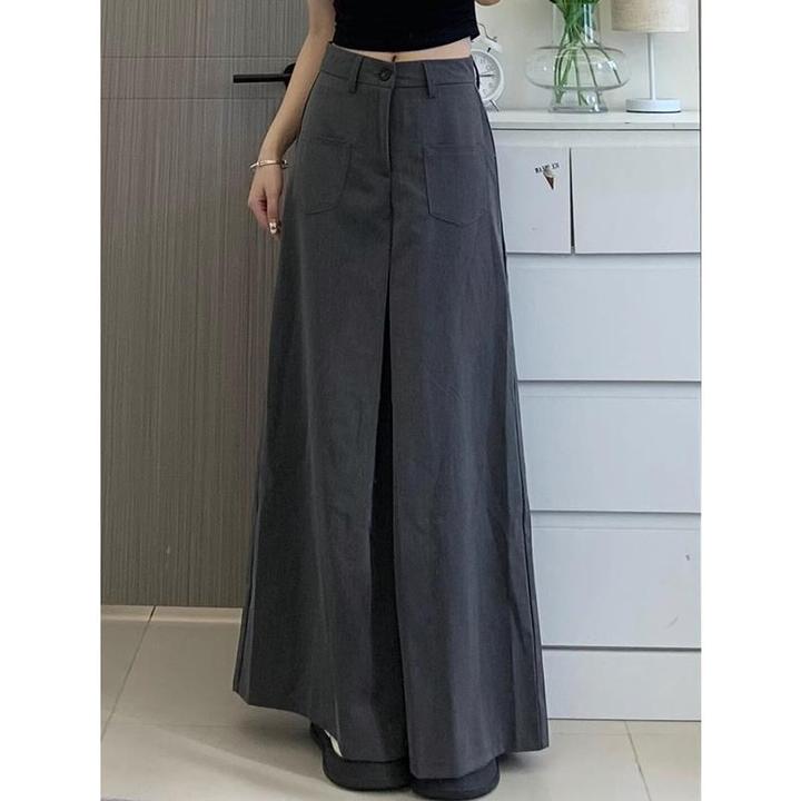 灰色西装阔腿裤女2025新款夏季小个子梨型身材裤裙宽松直筒休闲裤