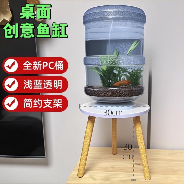 纯净水桶养鱼创意透明鱼缸矿泉水桶改装生态鱼缸自制饮水机桶养鱼