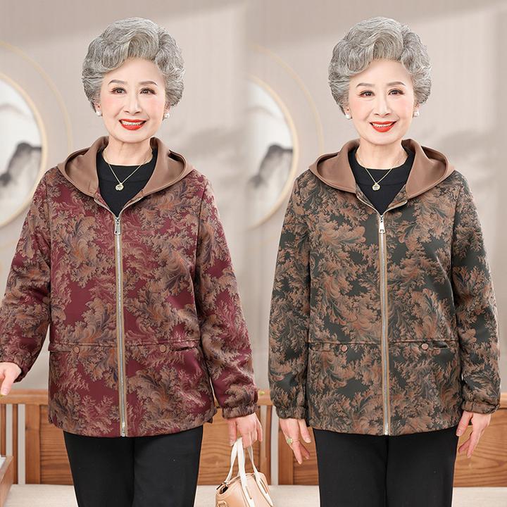 妈妈连帽风衣中老年人春装女奶奶夹克外套老太太春秋上衣服