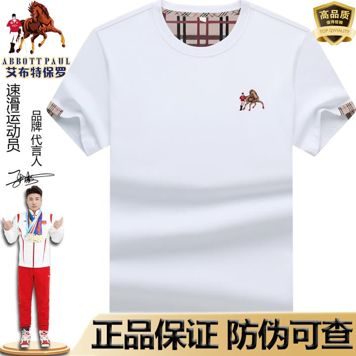 高端保罗短袖男t恤圆领丝光棉刺绣宽松大码时尚休闲男士上衣体恤