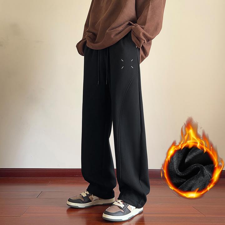 美式重磅加绒卫裤男款2025秋冬季潮牌宽松直筒加绒保暖休闲长裤子