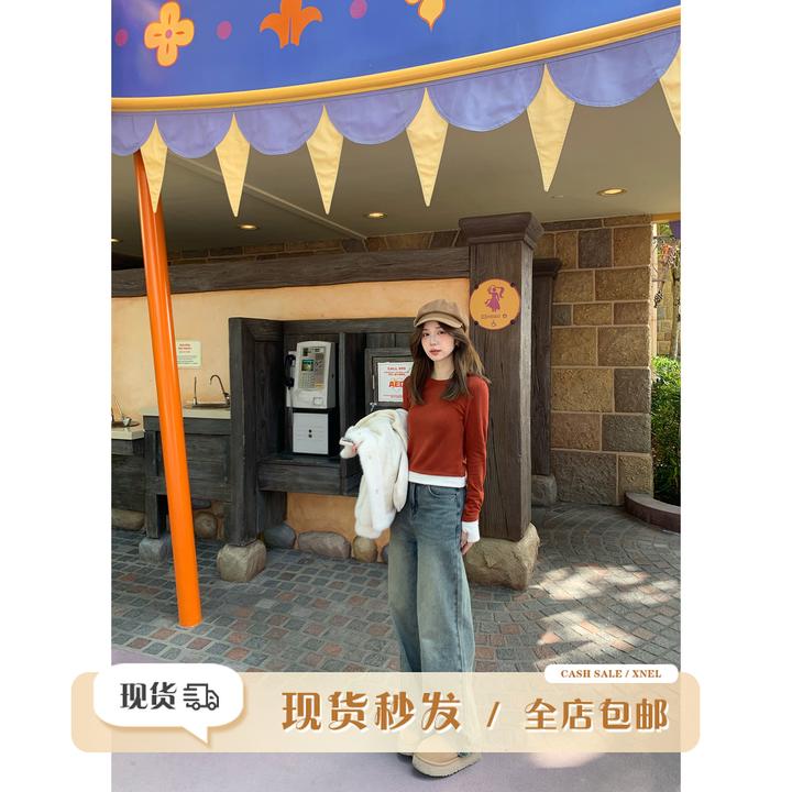 陳文文xenl【纽约长腿】冬小个子加绒加厚复古做旧直筒牛仔裤N6409