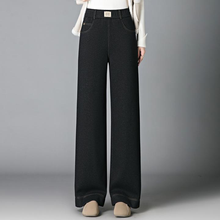 羊毛呢阔腿裤女2025秋冬新款松紧腰大码中年妈妈高腰直筒长裤子