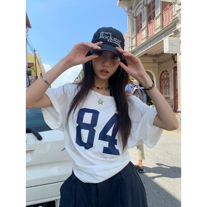 宽松显瘦白色字母T恤2025夏季2025年新款设计感休闲百搭圆领上衣