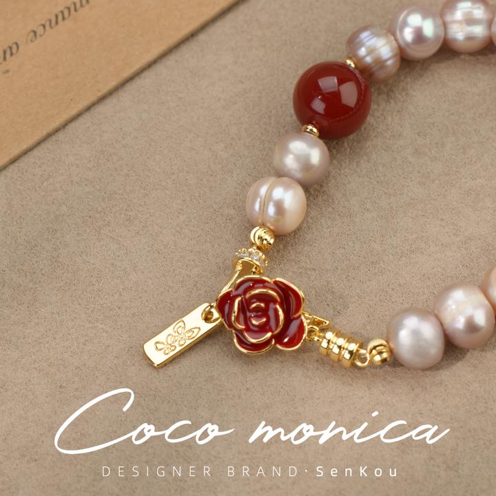 【小霞珠宝】玫瑰花nanhon珍珠手链手牌珍珠气质小众复古 AS732南红