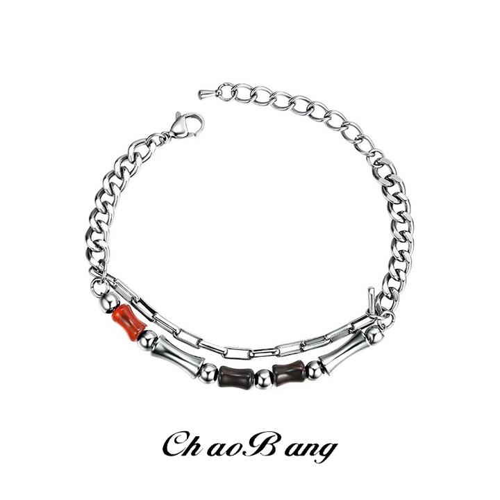 钛钢手链 双层竹节手链男轻奢小众配饰高级感钛钢不掉色时尚饰品