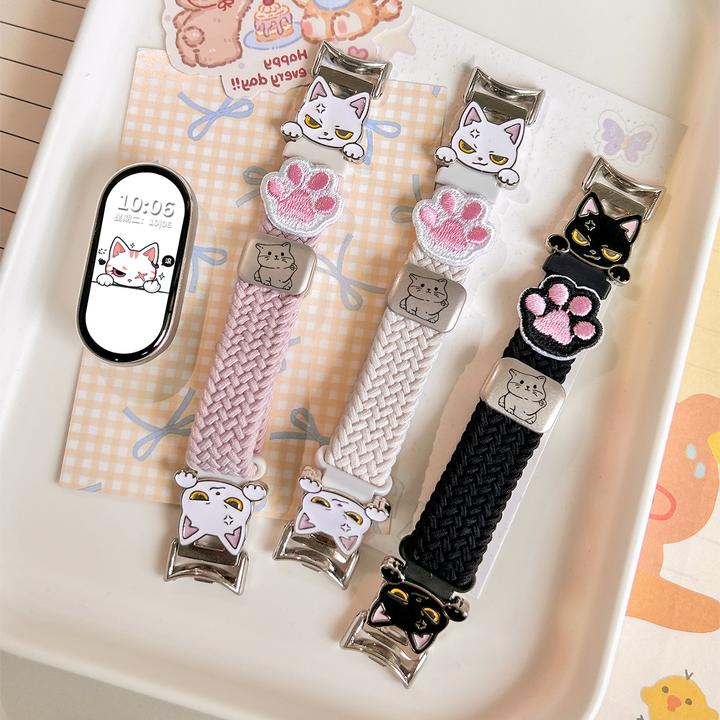 【招财猫】适用小米手环10表带9刺绣猫爪8尼龙编织磁吸7/6NFC版腕带