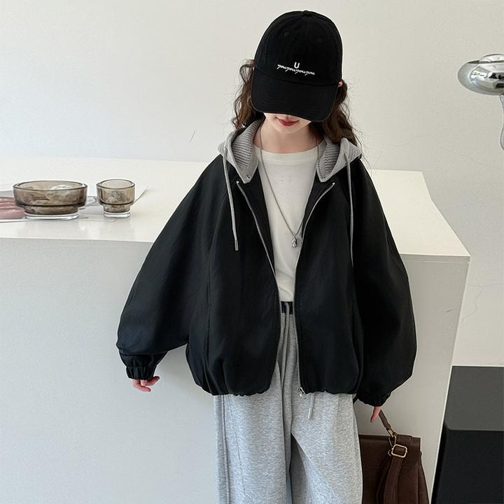女童皮衣外套春秋2025新款洋气时髦儿童装大童休闲连帽夹克上衣