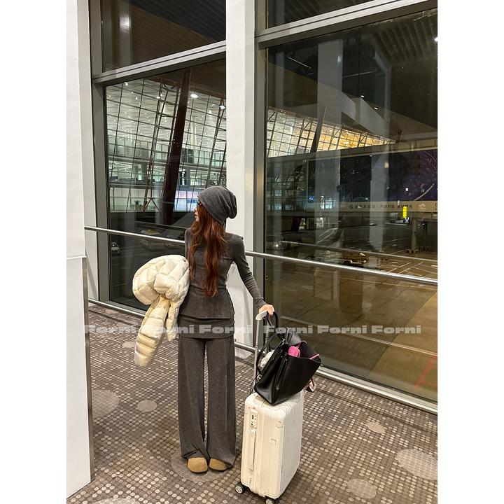 FORNI 早班机场套装 垂感T恤垂垂裤针织帽套装