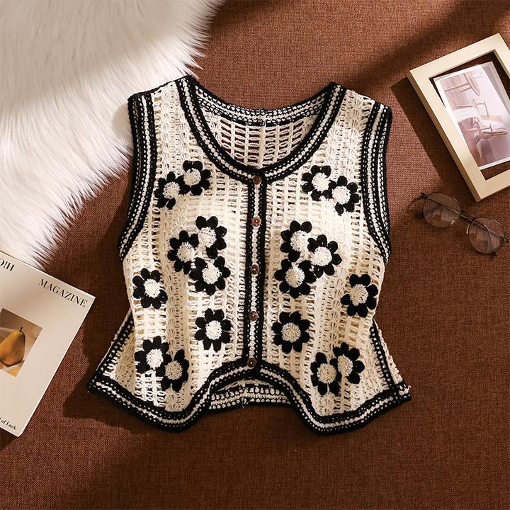 复古镂空针织马甲背心女外搭叠穿时髦洋气设计感小众开衫坎肩上衣