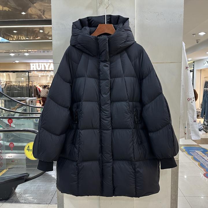 欧洲站2024冬季新款高端时尚连帽加厚宽松中长款泡芙棉服女运动