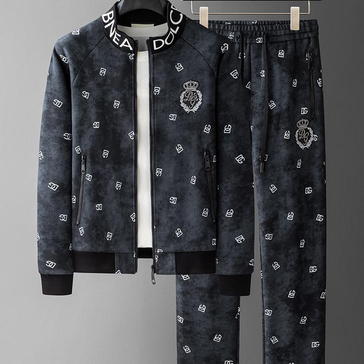 2025秋季新款男士潮流休闲套装时尚青年轻奢立领拼接运动卫衣外套