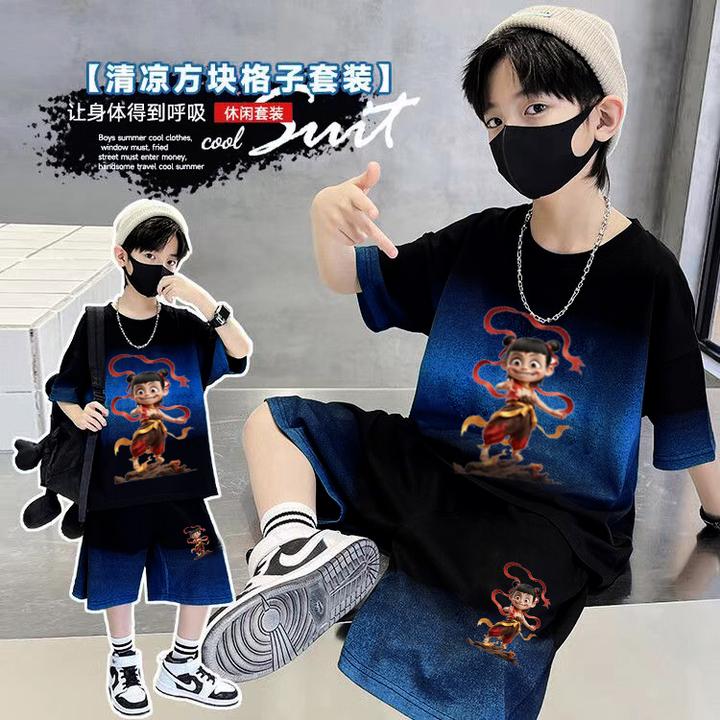 哪吒之魔童闹海男童短袖套装2025新款夏季中大儿童男孩运动两件套