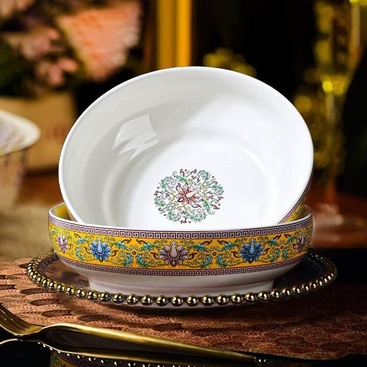 【西藏包邮】8英寸珐琅彩陶瓷大面碗汤碗2只装釉下彩大号家用陶瓷碗