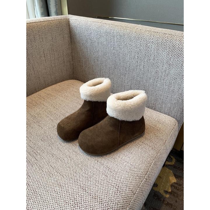 弥笛森系覆古雪地靴女内增高厚底羔毛保暖加绒短靴女棉鞋子