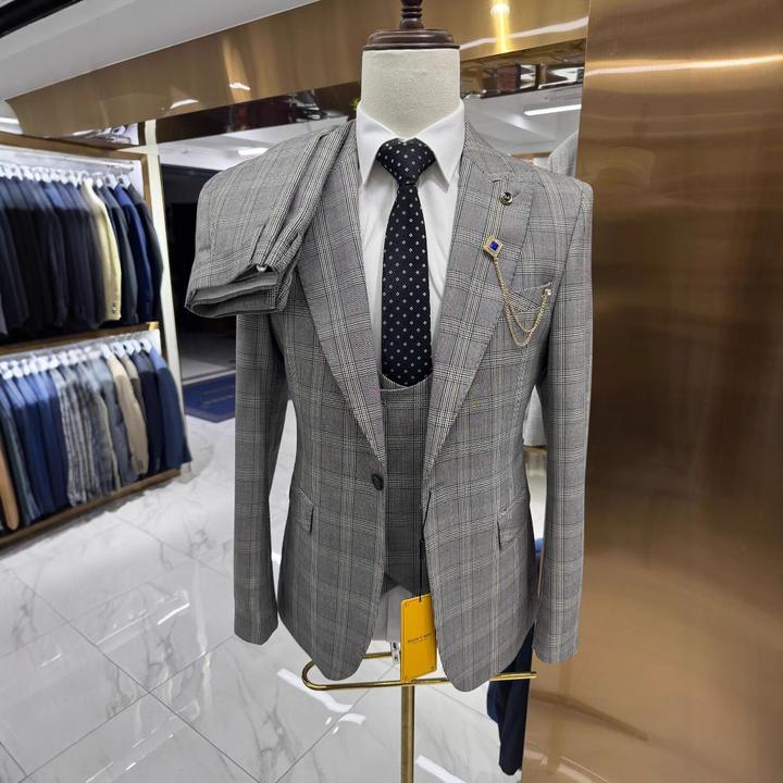 2025 Man suit 外贸男士西装婚礼休闲主持正装格子西装3件套