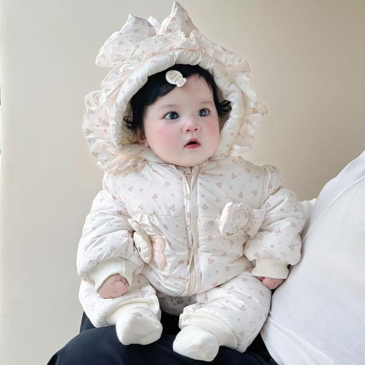 冬季长袖棉服新生婴幼儿加厚连体衣宝宝甜美哈衣加棉外出服