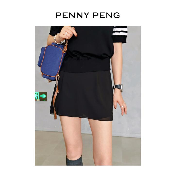 PENNYPENG 私藏比例 黑色时尚短裙触感治愈气质百搭休闲显瘦裙子