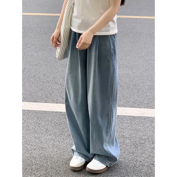 逃屿 满分丝滑 天丝牛仔裤女小个子高腰垂感宽松复古超显瘦阔腿裤