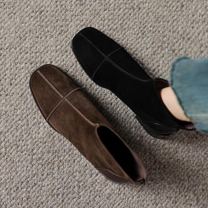 里外全皮~法式复古翻皮棕色短靴2025秋冬新款圆头粗靴子夏季女款