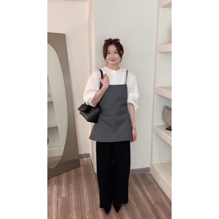韩系高级感极简风内搭衬衫上衣叠穿吊带背心高腰显瘦直筒阔腿裤女