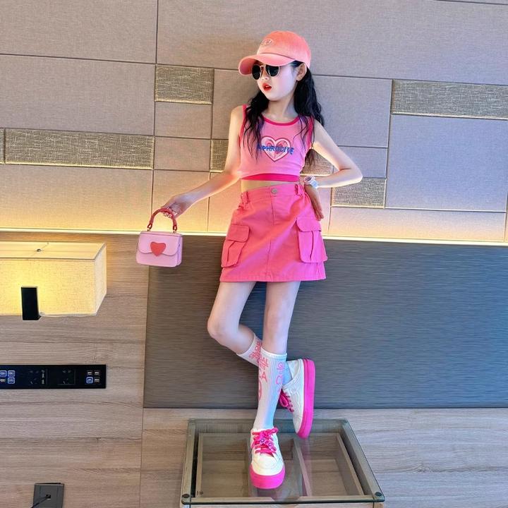 女童套装夏季多巴胺穿搭2025新款女孩网红洋气时髦夏装大童辣妹装