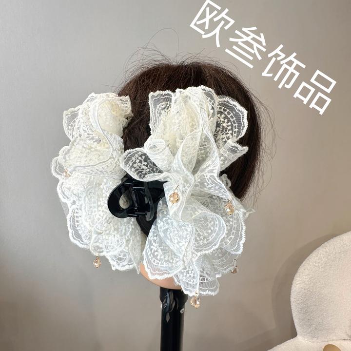 zj390大版褶皱蕾丝大抓夹发夹后脑勺饱满显发量精致超仙发饰百搭