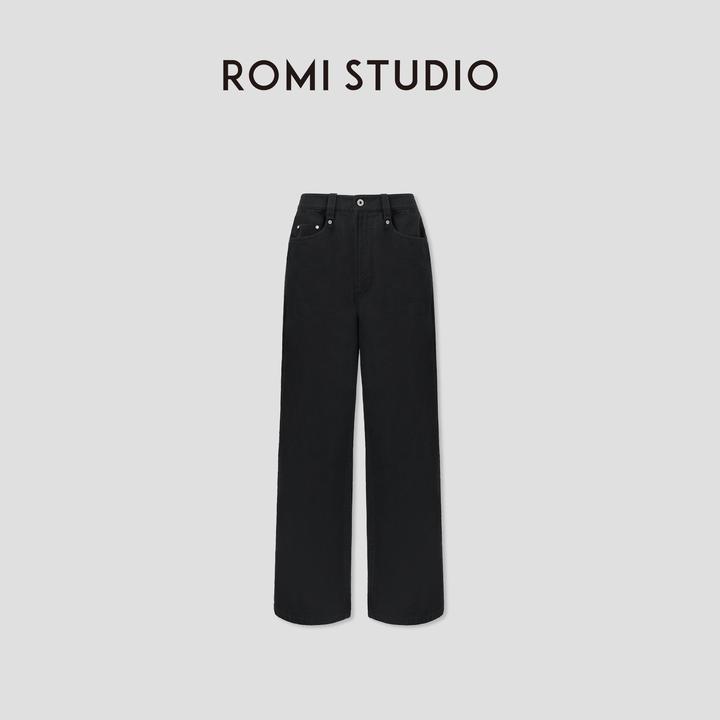 ROMI STUDIO“棕标甄选” 100斜纹棉洗水高腰直筒休闲裤 431K1095